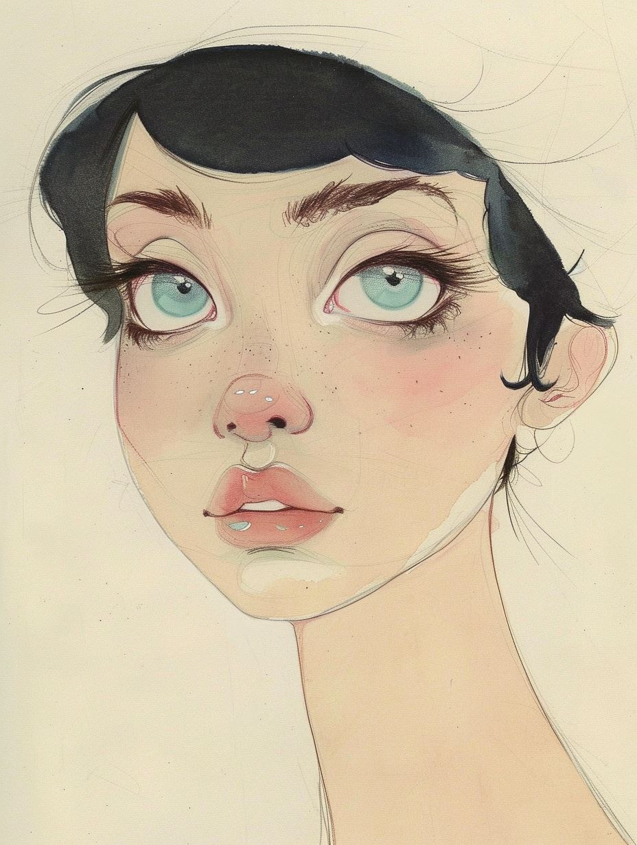 Ethereal Gaze in Ink Wash