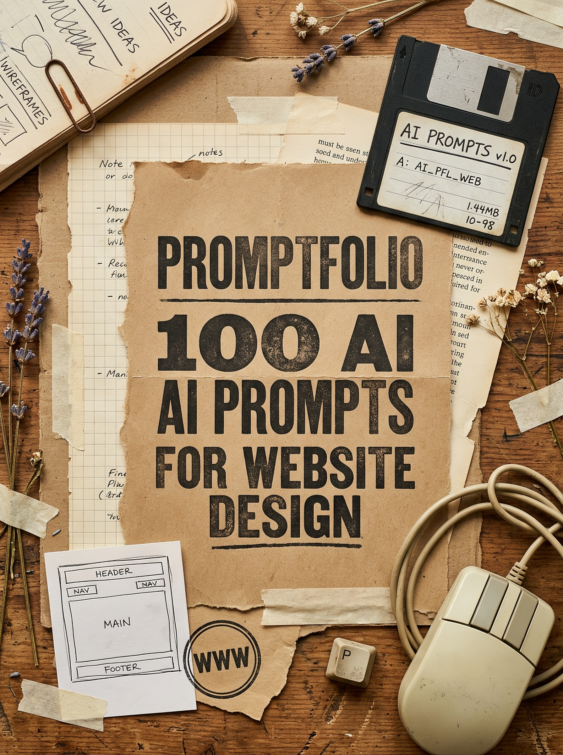A vintage desktop collage presents a torn kraft-paper pos...