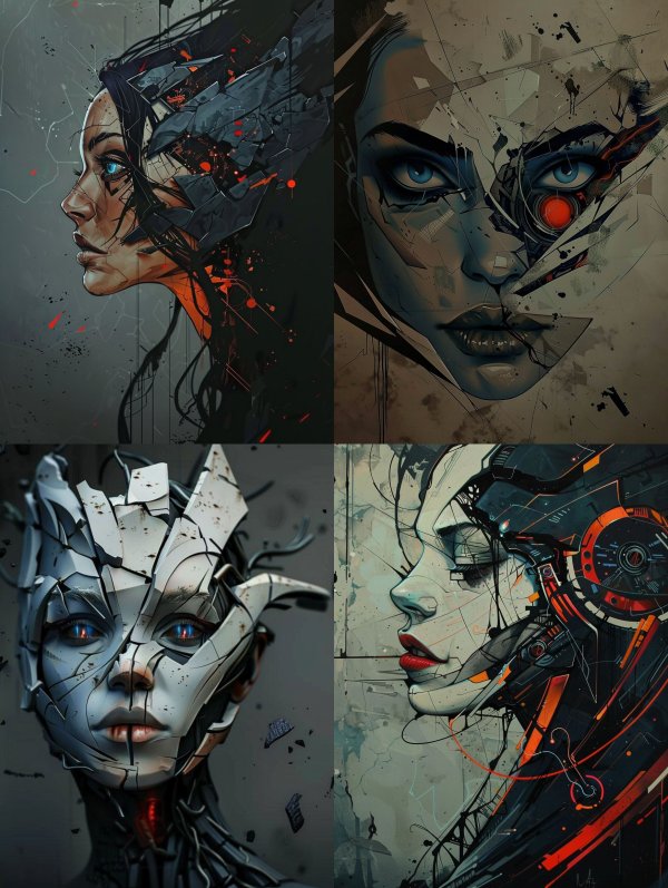 Fragmented Cybernetic Soul Portrait