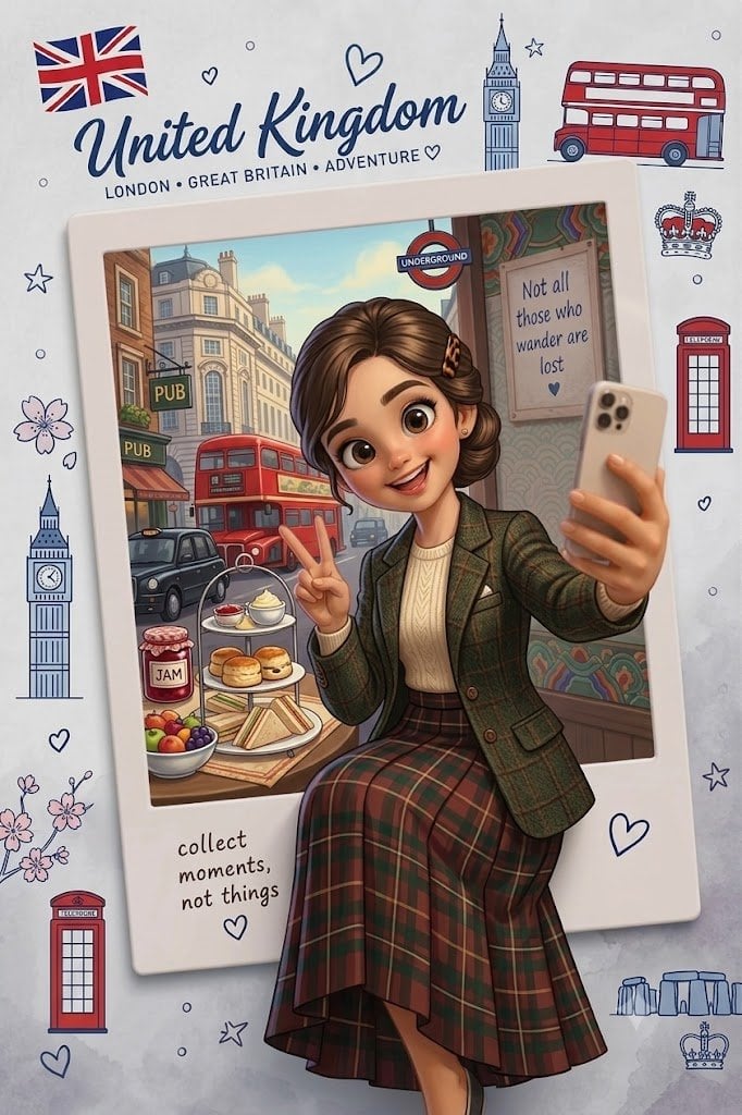 Create a cute 3D animated travel-themed Polaroid illustra...