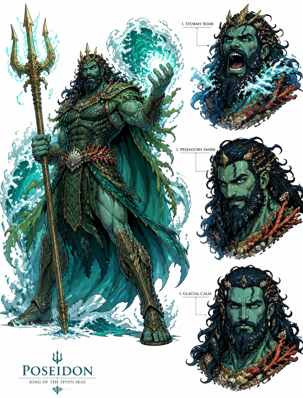 Full body editorial character reference sheet, clean whit...