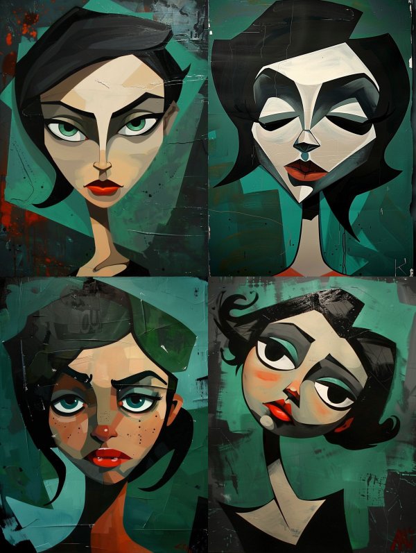 Emerald Gaze Modernist Portrait
