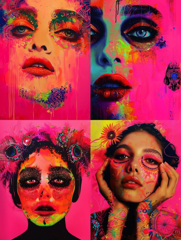 Neon Psychedelic Floral Portrait