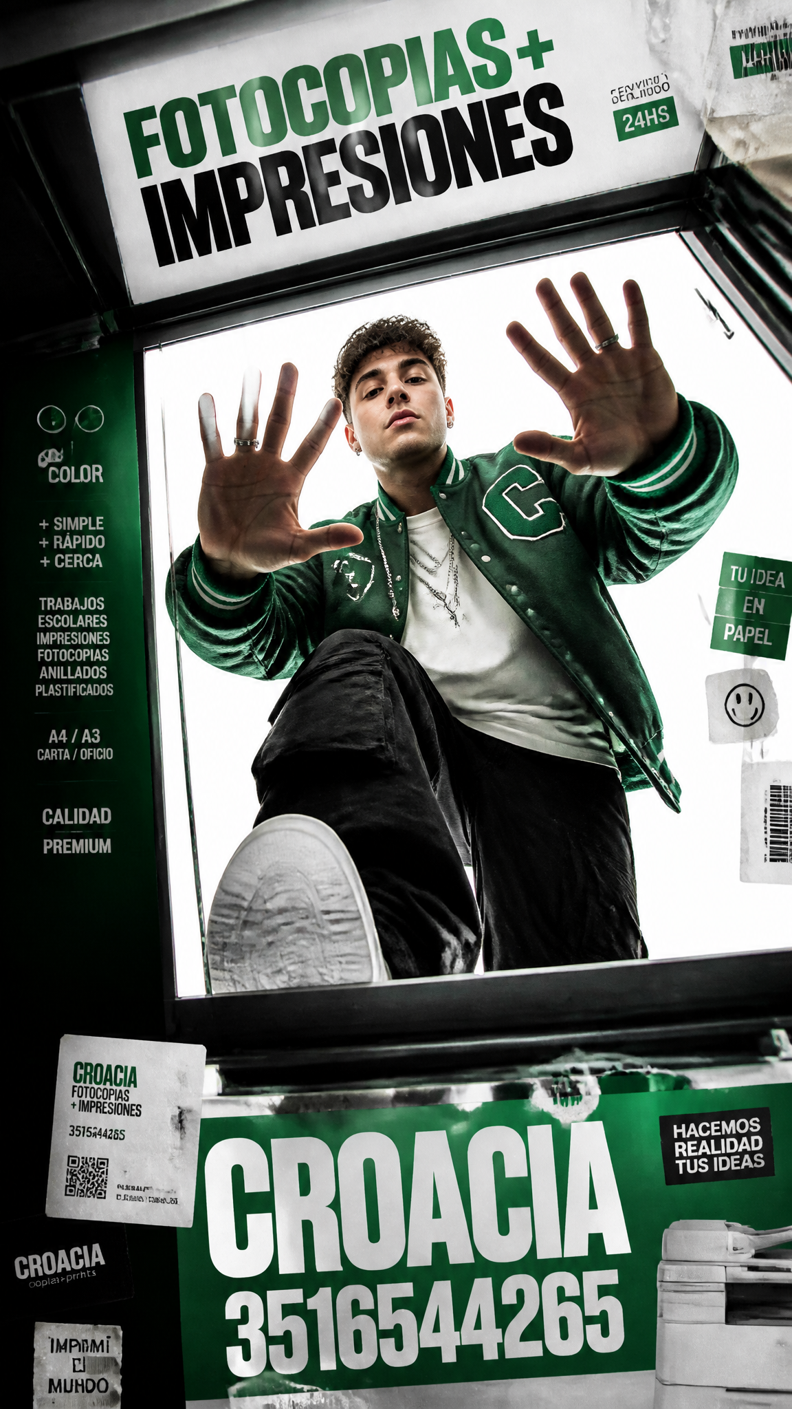 A premium 9:16 streetwear editorial advertising poster. M...