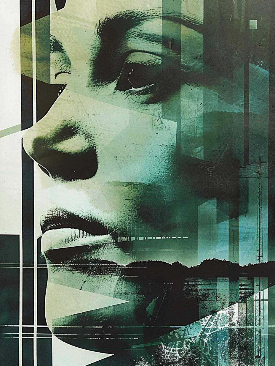 Abstract Teal Fragmented Portrait