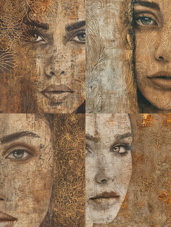 Golden Mandalas on Weathered Canvas