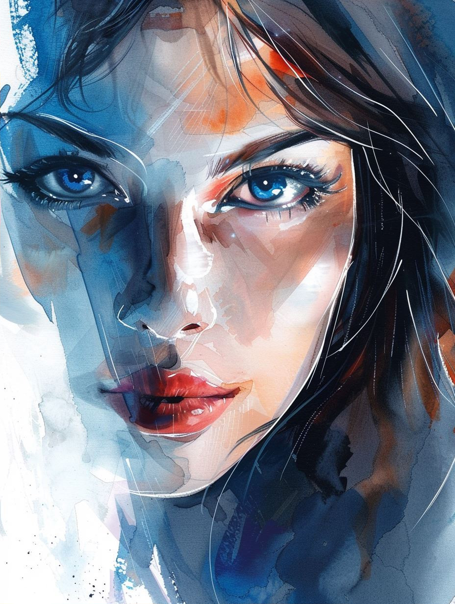 Abstract Watercolor Portrait in Blue