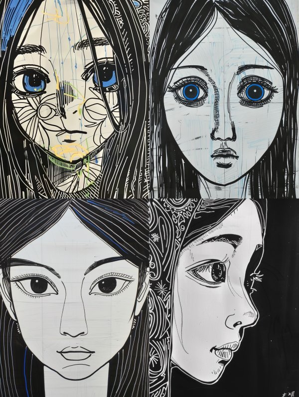Abstract Neon Manga Portrait