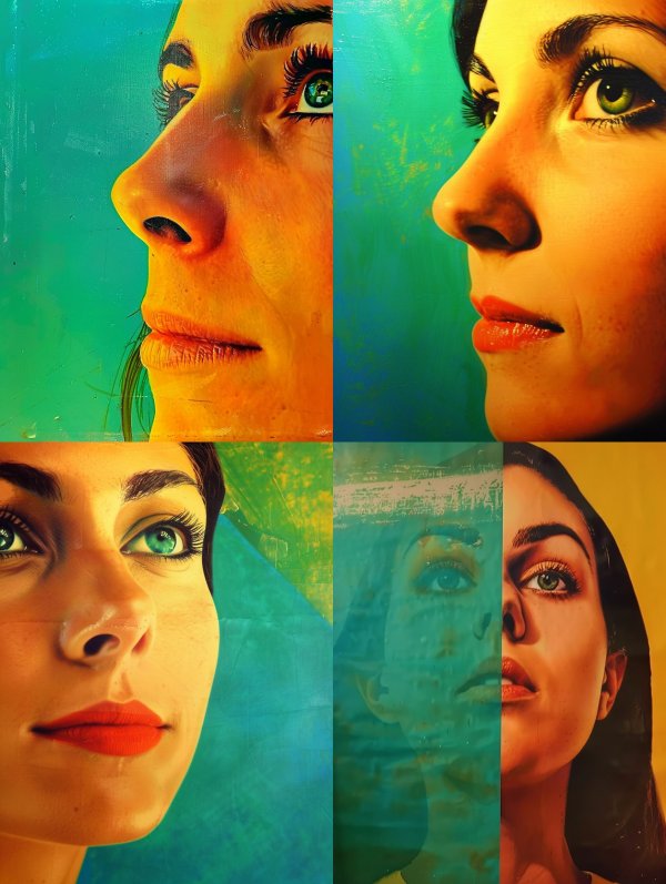 Fragmented Gaze in Teal Hues