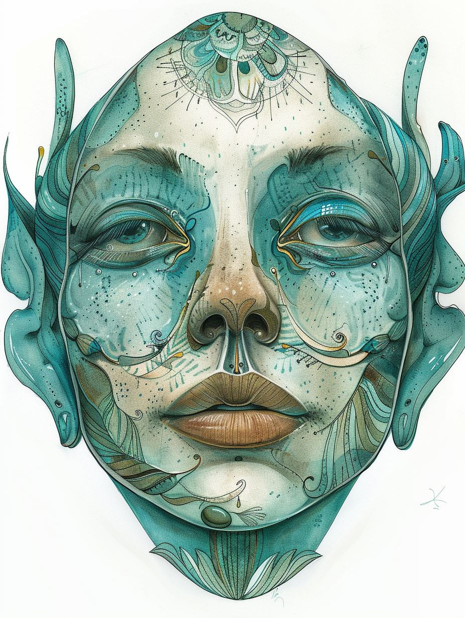 Ethereal Teal Surrealist Portrait - Image 1