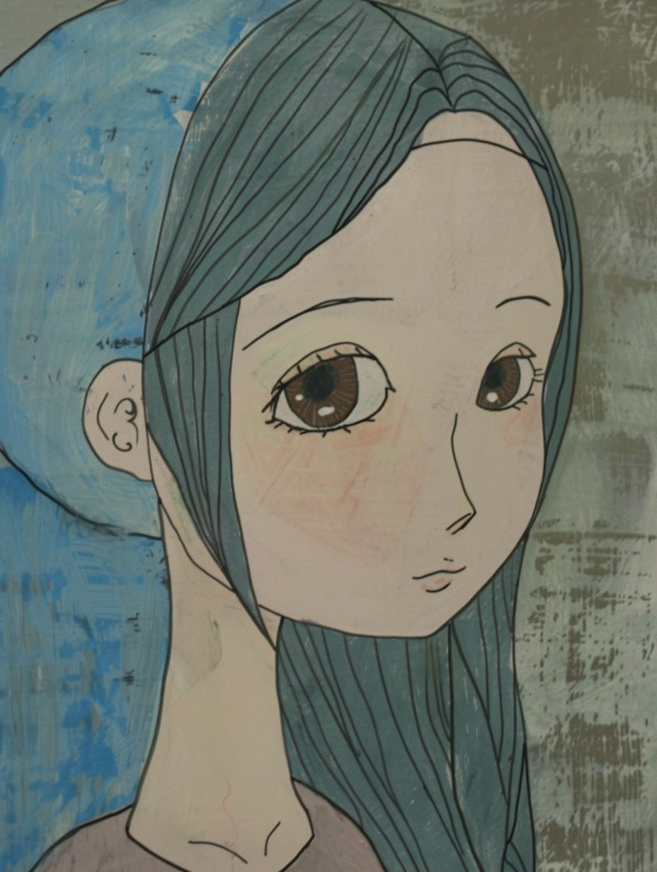 Ethereal Blue Anime Portrait