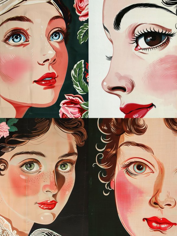 Vintage Pop Art Floral Portrait