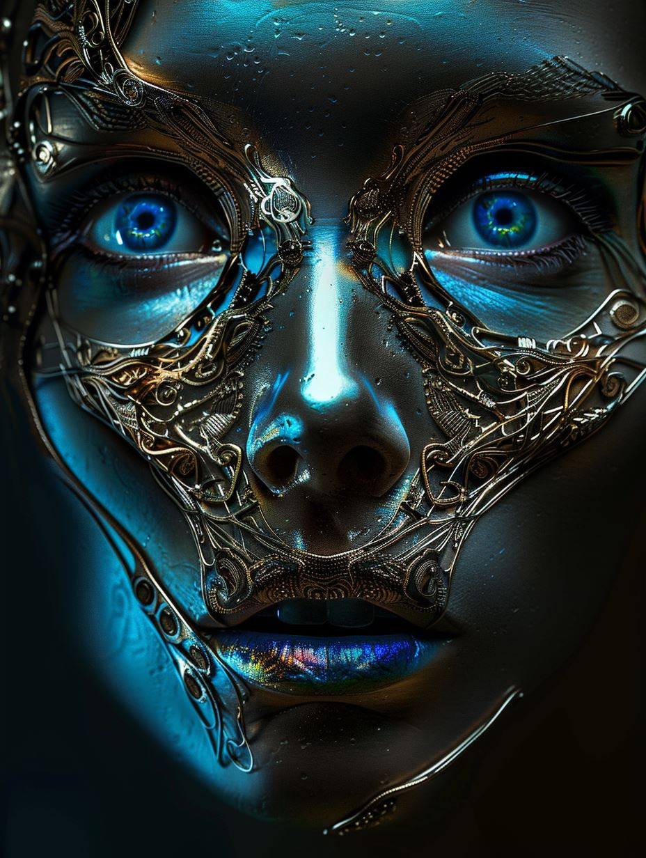 Azure Bio-Mechanical Gilded Visage