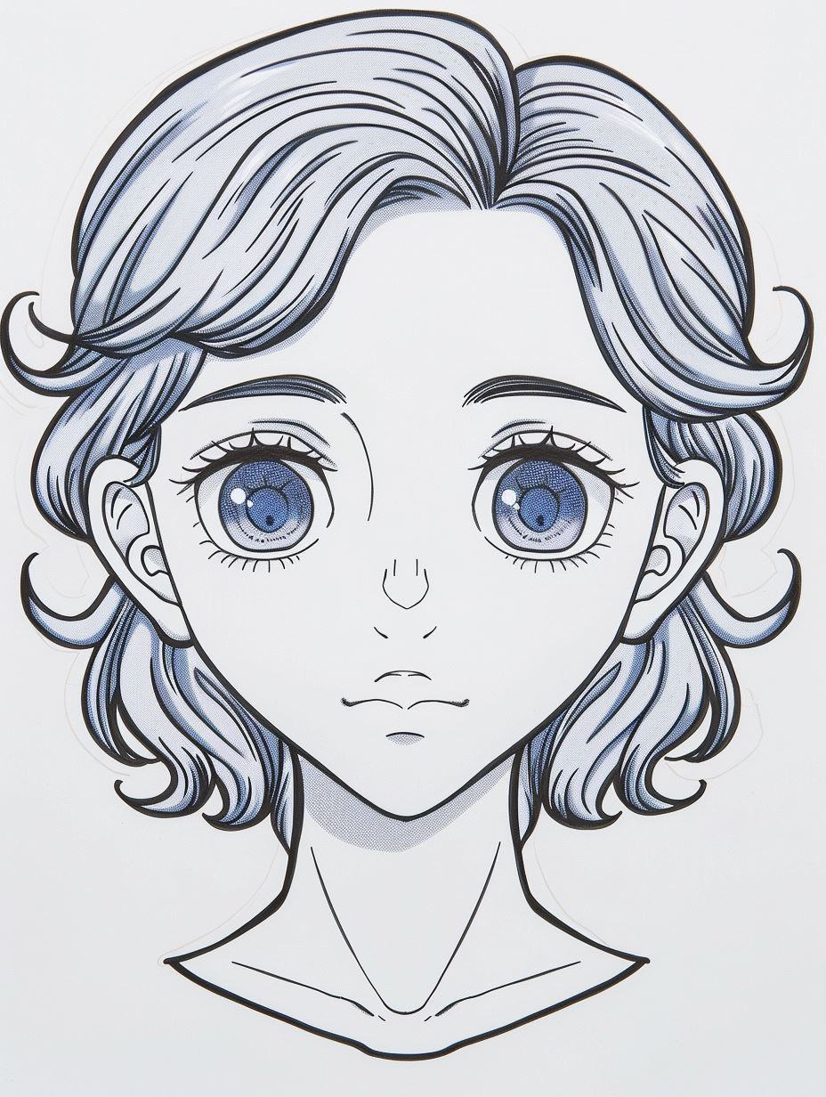 Ethereal Blue Ink Manga Portrait - Image 1