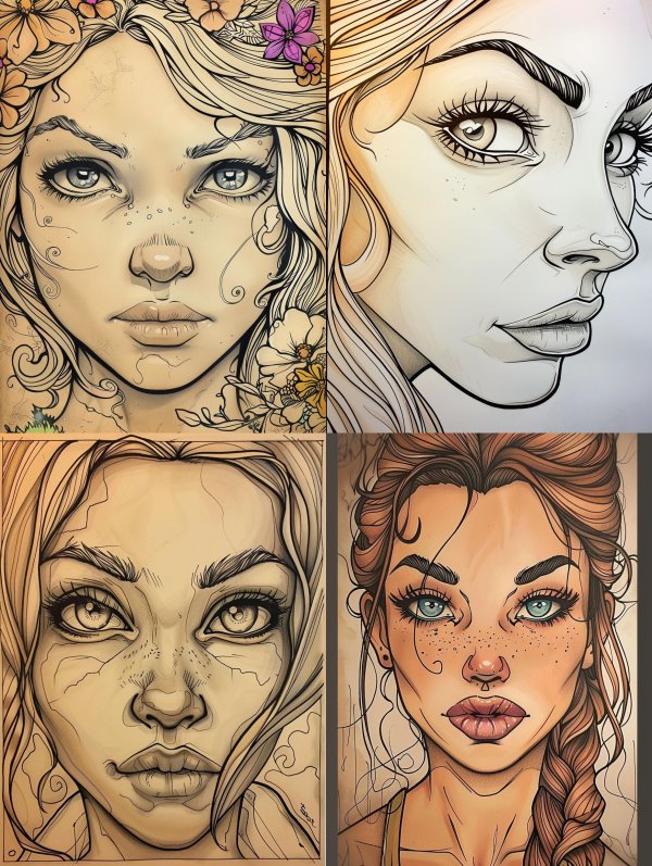 Ethereal Floral Line Art Portrait