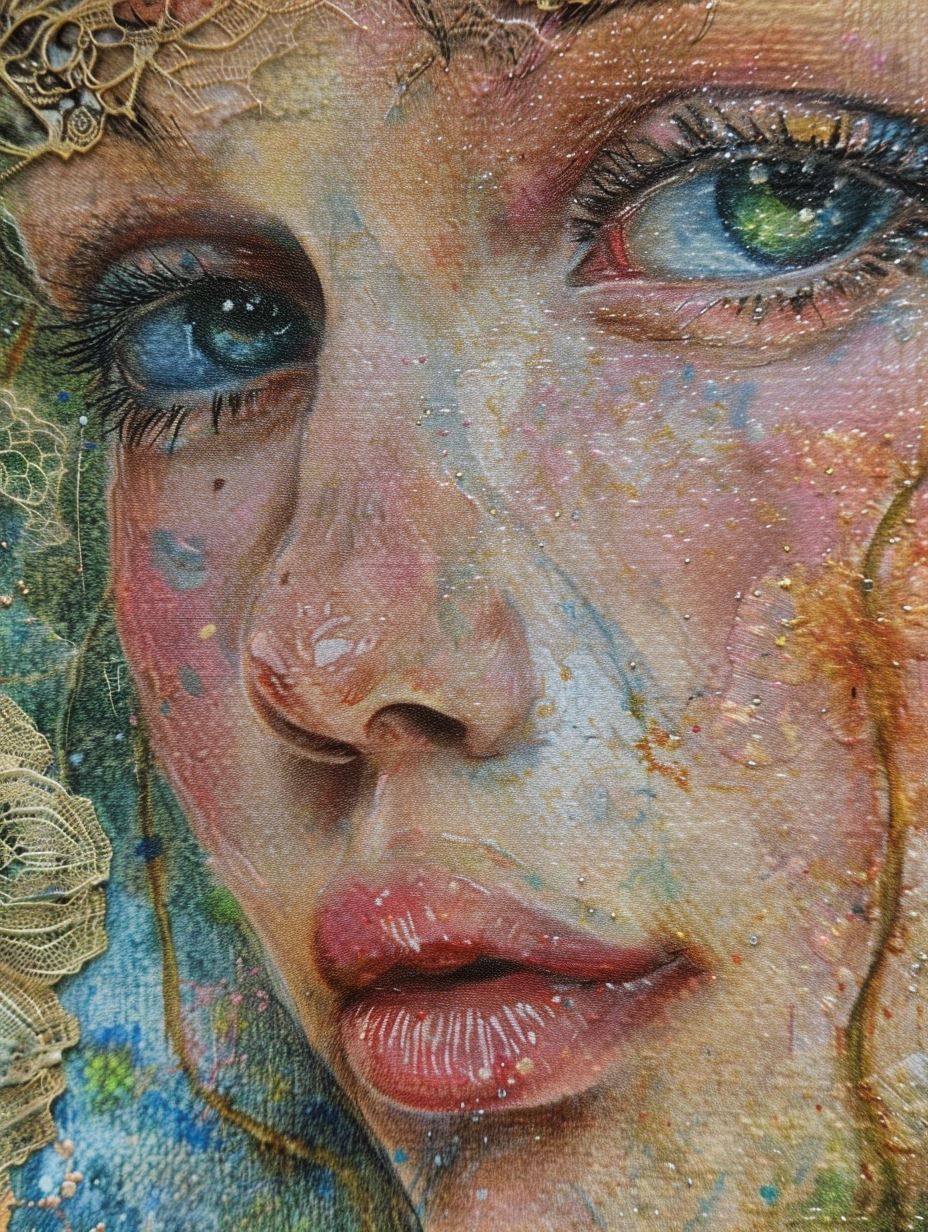 Ethereal Gaze in Cracked Canvas