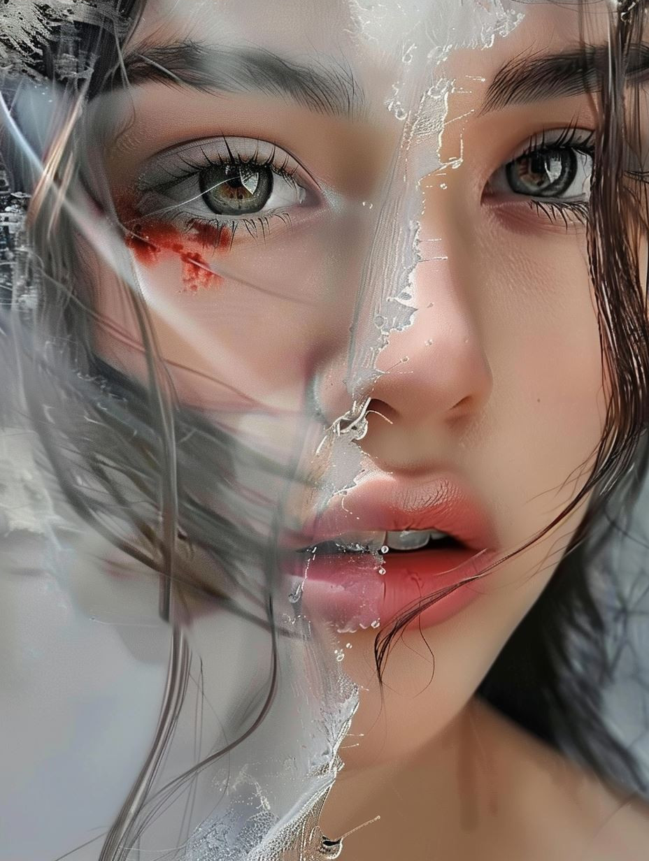 Ethereal Gaze Through Shattered Glass