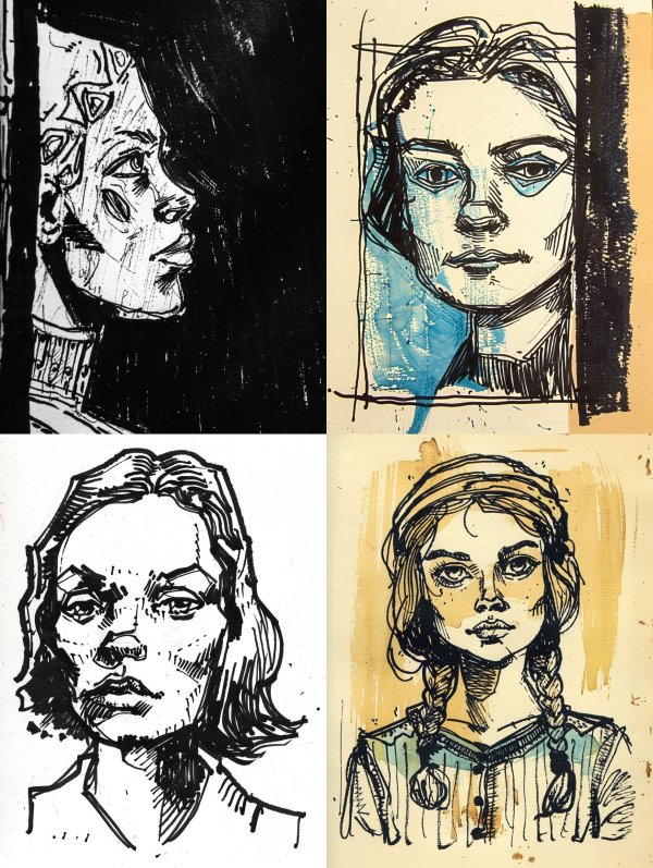 Ink Noir Portrait of Solitude