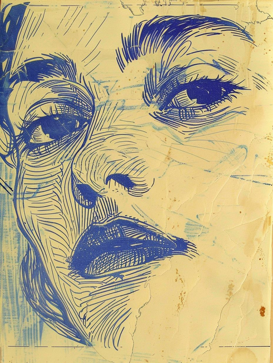 Vintage Ink Etching Portrait