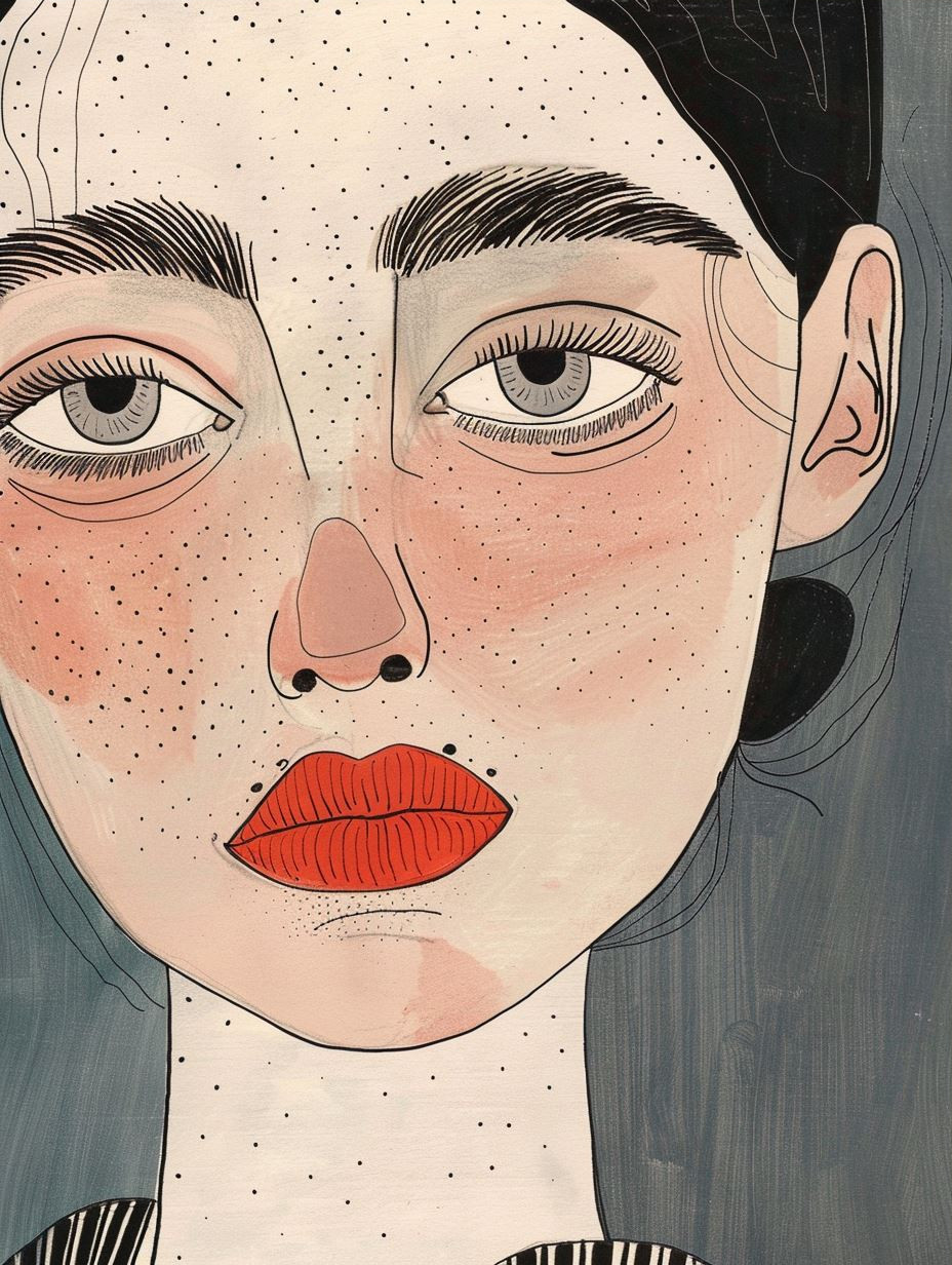Minimalist Ink Portrait with Freckles