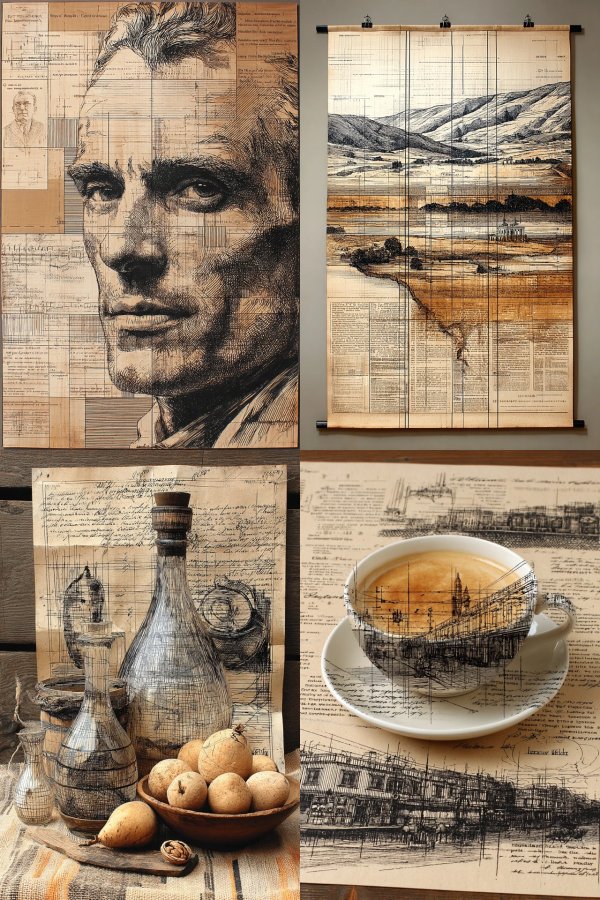Vintage Ink Blueprint Portrait