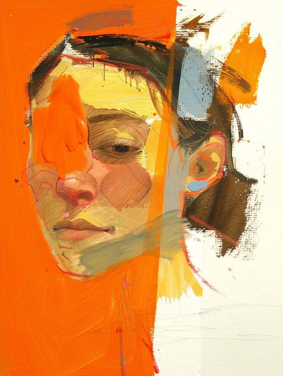 Abstract Fragmented Portrait in Orange