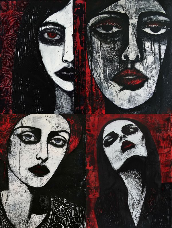 Crimson Gaze Noir Portrait
