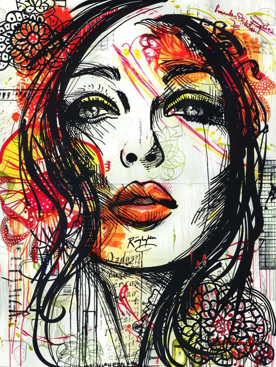 Chaotic Ink Portrait of Sorrow