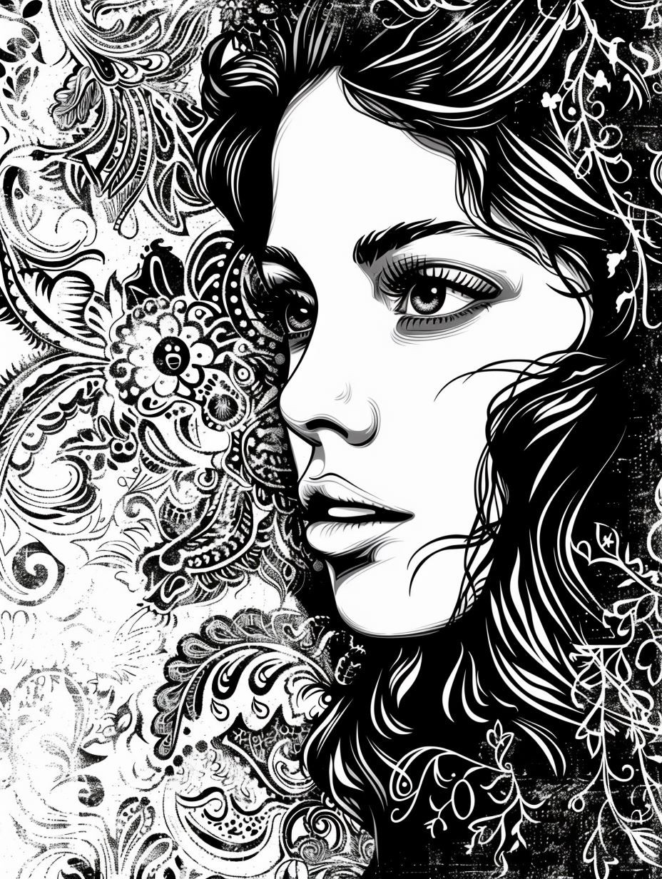 Intricate Floral Ink Portrait