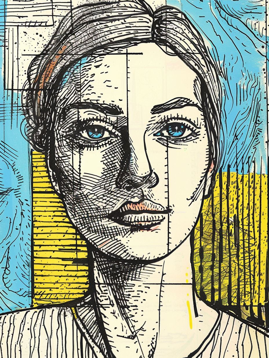 Cross-Hatched Neon Portrait Study