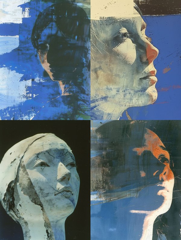 Fragmented Blue Melancholy Portrait