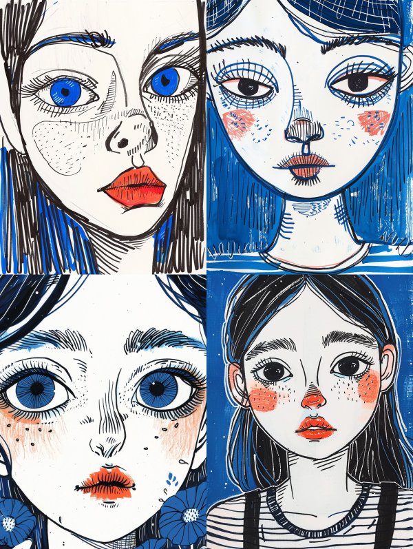 Electric Blue Ink Portrait