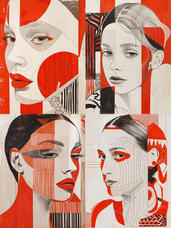 Fragmented Red Avant Garde Portraits
