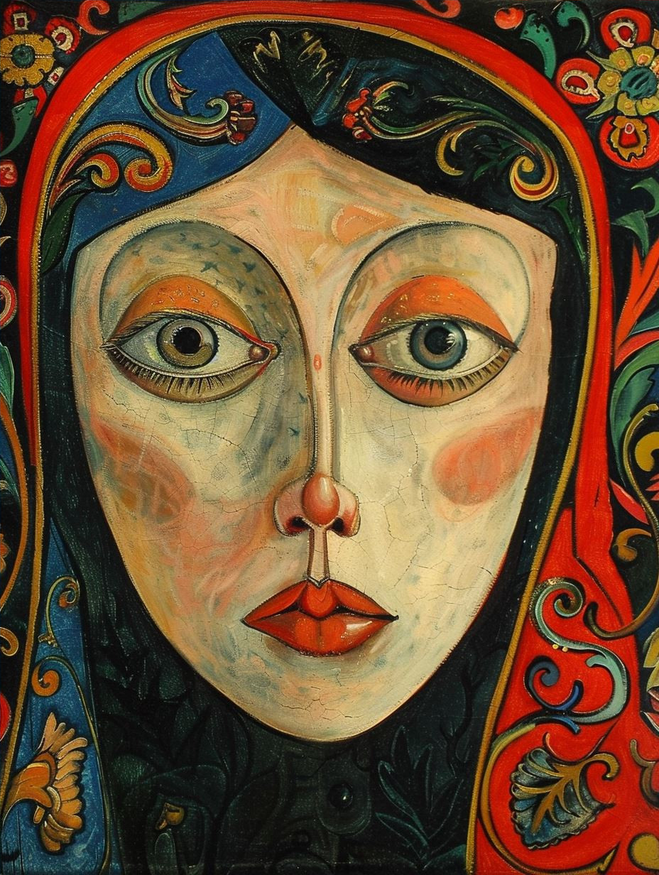 Modernist Portrait in Bold Crimson