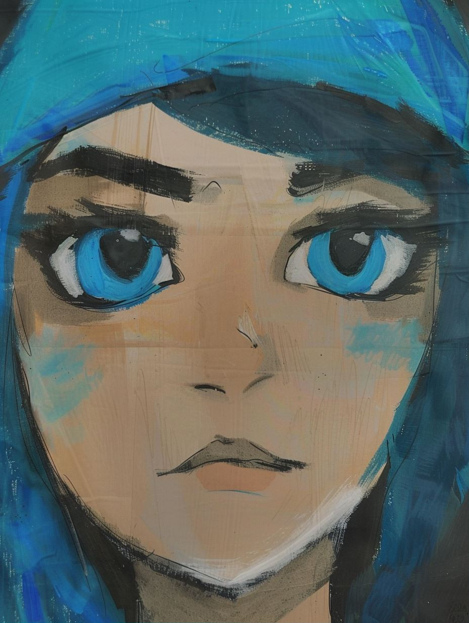 Azure Gaze Mixed Media Portrait