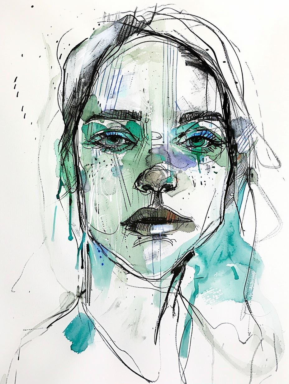 Abstract Ink and Watercolor Portrait