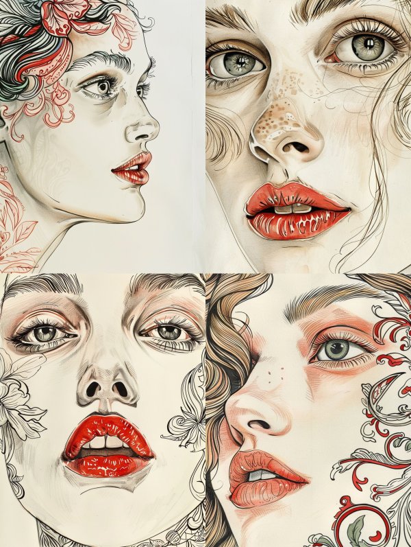 Floral Ink Portrait Study