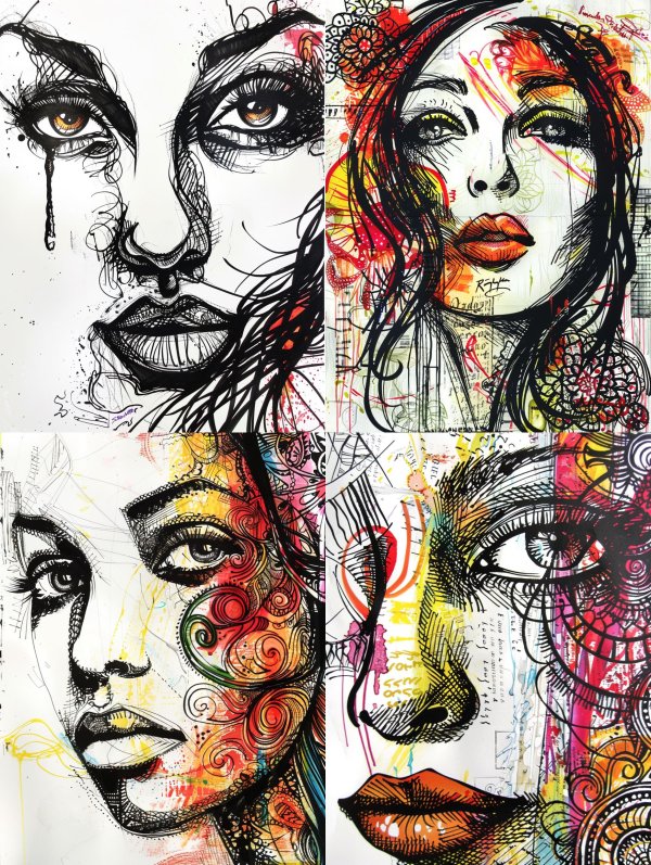 Chaotic Ink Portrait of Sorrow