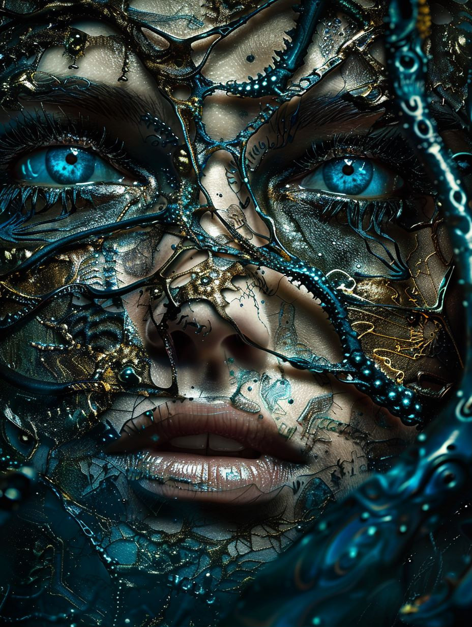 Azure Bio-Mechanical Gilded Visage