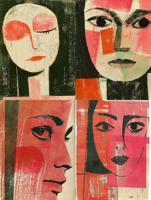 Abstract Fragmented Crimson Portrait