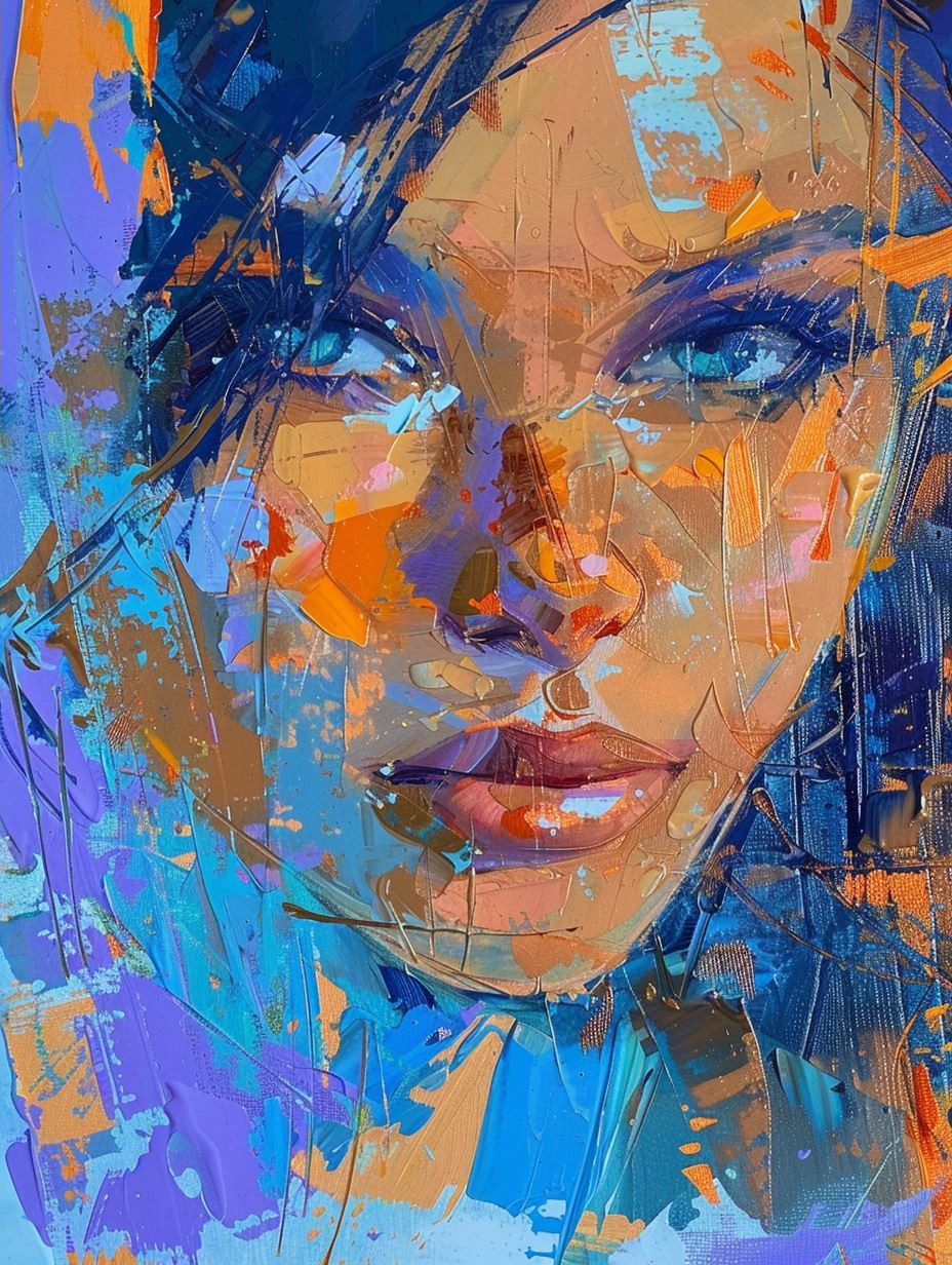 Vibrant Impasto Portrait in Blue