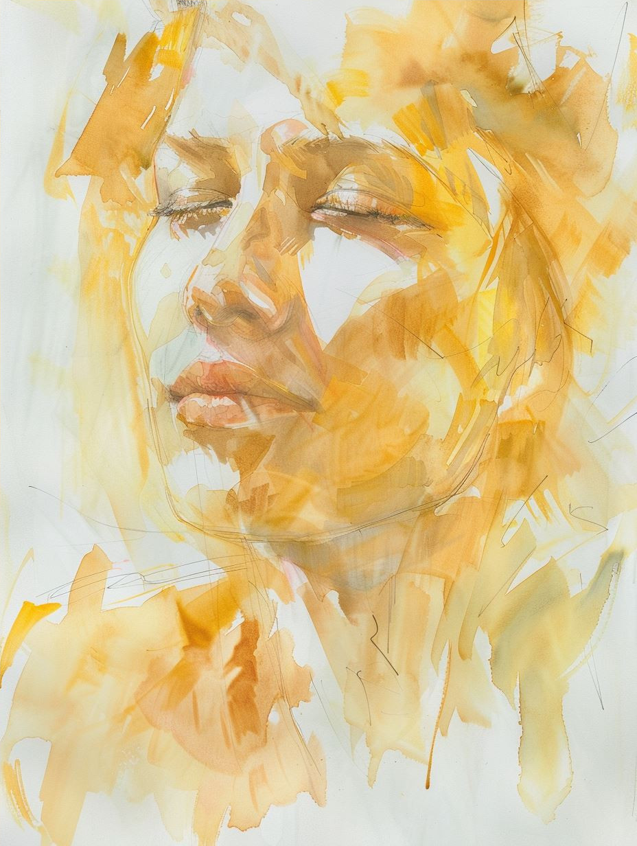 Golden Ethereal Watercolor Portrait