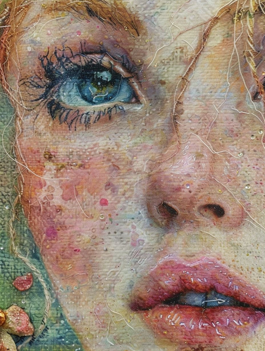 Ethereal Gaze in Cracked Canvas