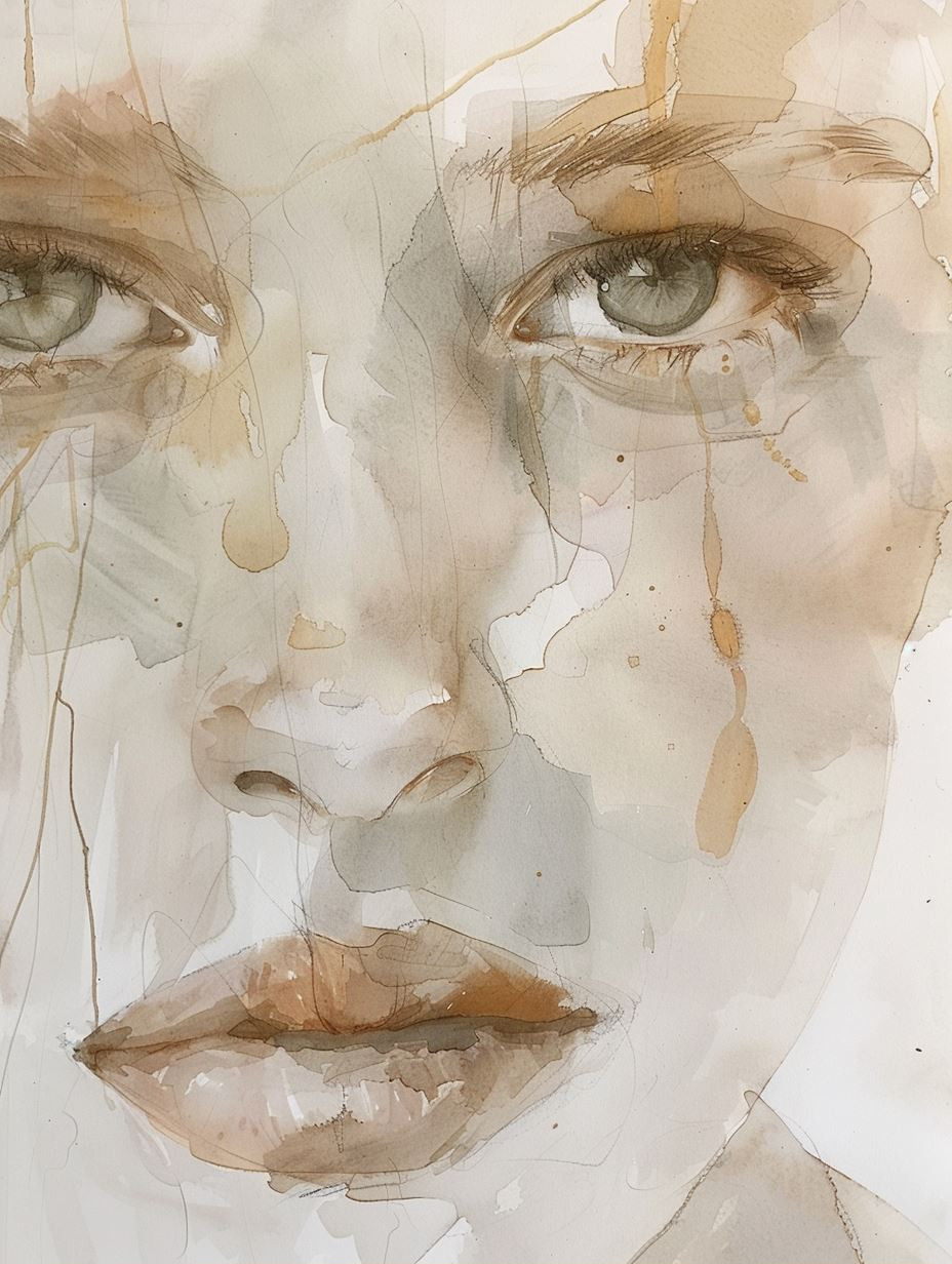 Ethereal Sepia Watercolor Portrait
