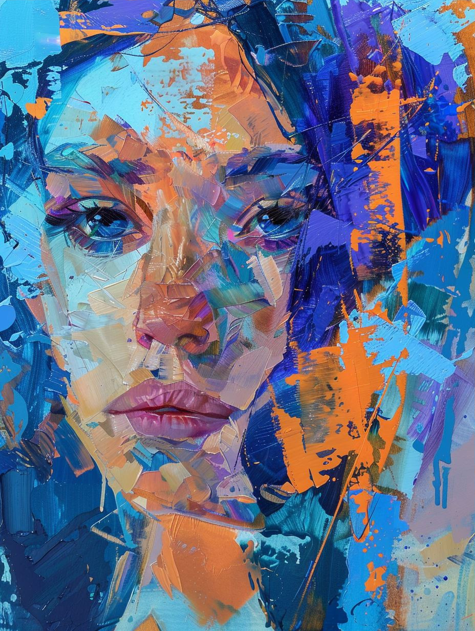 Vibrant Impasto Portrait in Blue