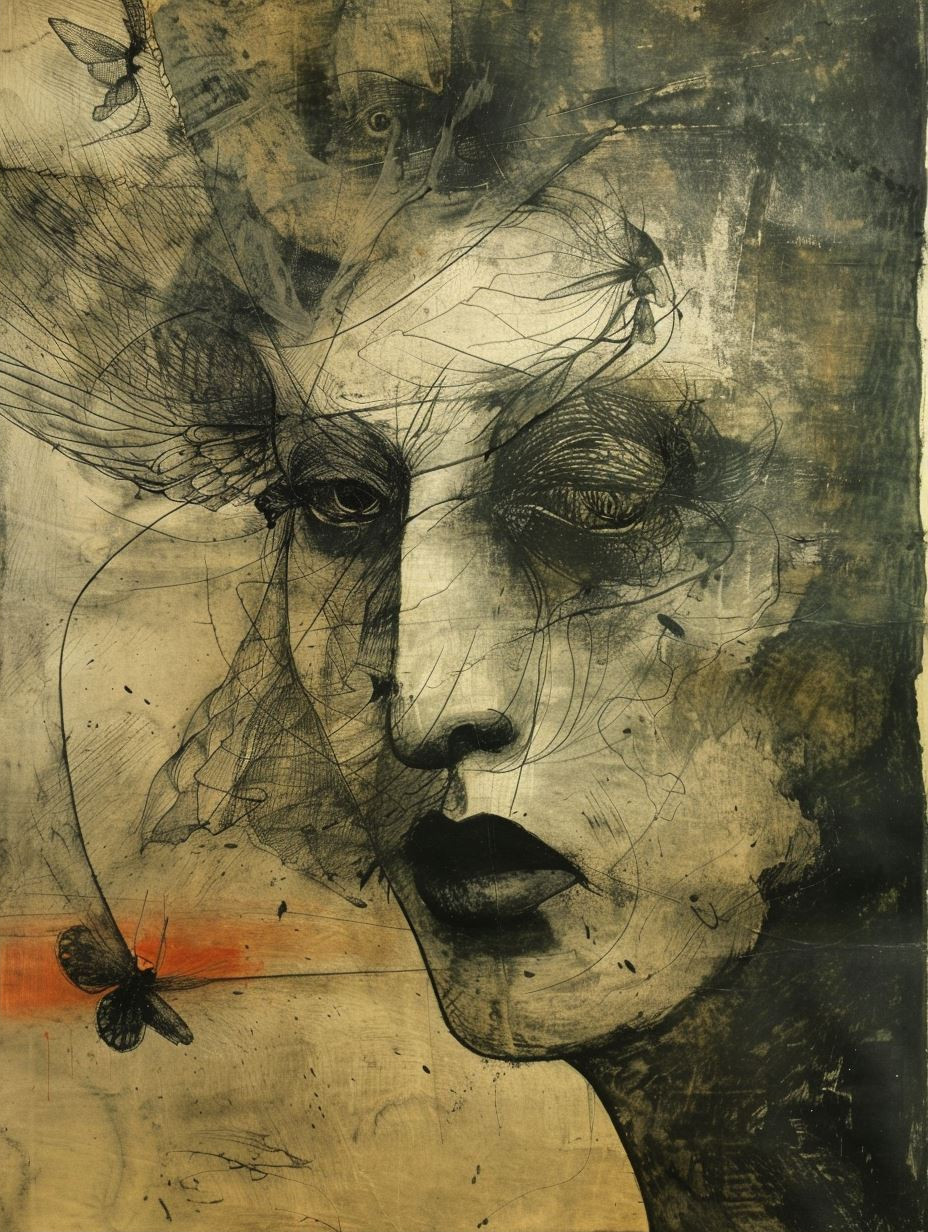 Melancholy Ink and Charcoal Portrait