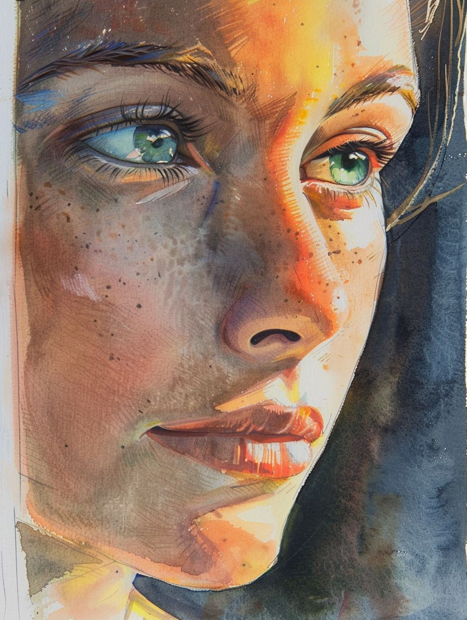 Sun-Drenched Watercolor Portrait Study