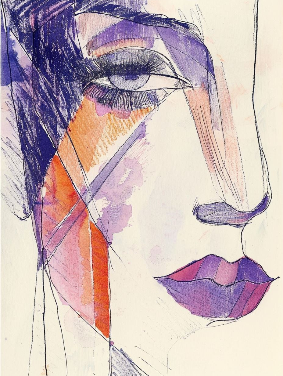 Abstract Violet Portrait Sketch