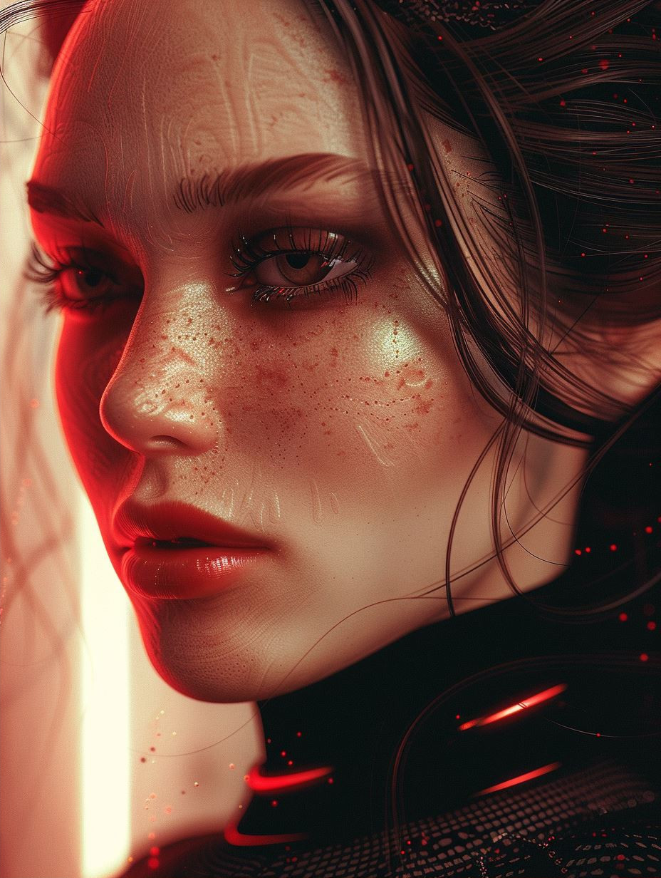 Crimson Circuitry Cybernetic Portrait