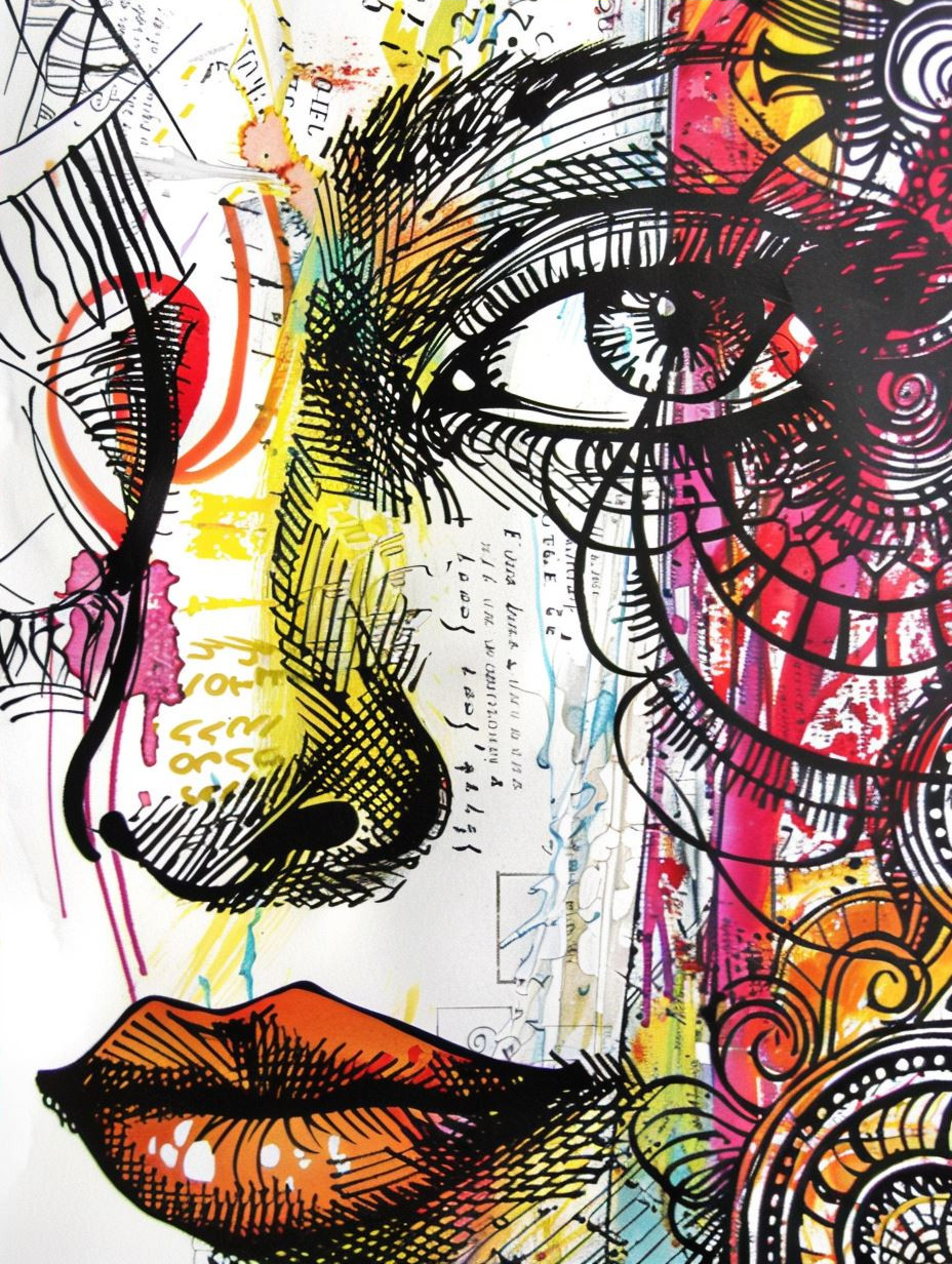 Chaotic Ink Portrait of Sorrow